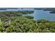 Stunning aerial view of a lakefront property surrounded by lush trees and pristine lake waters at 7875 Robin Rd, Cumming, GA 30041