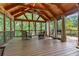 Spacious screened porch with wood ceiling and flooring; perfect for enjoying the outdoors with comfort and style at 7875 Robin Rd, Cumming, GA 30041