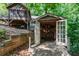An open shed on a wooden deck in a wooded landscape is seen in this exterior image at 7875 Robin Rd, Cumming, GA 30041