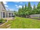 Well-maintained backyard with a patio, lush lawn, mature trees, and a privacy fence at 3816 Harris Nw Blvd, Kennesaw, GA 30144