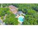Aerial shot showcasing the community pool and tennis courts surrounded by mature trees at 3816 Harris Nw Blvd, Kennesaw, GA 30144