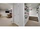 Finished basement with a recreational room featuring a pool table and stairs to upper level at 2825 Lake Ct, Cumming, GA 30041