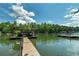 View of the lake from the dock, featuring a covered sitting area and boat slips at 2825 Lake Ct, Cumming, GA 30041