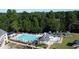 Aerial view showcasing the community pool, playground, and surrounding lush landscaping at 100 Pine Mist Cir, Alpharetta, GA 30022