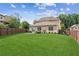 Beautiful, lush backyard enclosed by wood fence and a patio at 4020 Huron Dr, Cumming, GA 30028