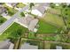 Aerial view of large fenced backyard featuring patio seating and a playset at 4020 Huron Dr, Cumming, GA 30028