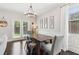Bright dining room with wood table, chandelier, wainscoting, and access to the backyard at 4020 Huron Dr, Cumming, GA 30028