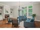 Comfortable living room with fireplace, built-in shelves, and large windows at 1323 Frey Lake Ct, Kennesaw, GA 30144
