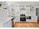 Modern kitchen featuring white cabinets, stainless steel appliances, subway tile backsplash, and hardwood floors at 3332 Saint John Dr, East Point, GA 30344