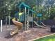 Colorful community playground with slides, climbing structures, and safety surfacing for to enjoy at 2674 Misty Rock Cv, Dacula, GA 30019