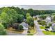 Aerial shot capturing a residential neighborhood with lush green trees and well-maintained homes at 507 Huntgate Rd, Woodstock, GA 30189