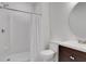 Clean bathroom featuring a shower-tub combination, modern vanity and toilet at 3980 Suwanee Place Dr, Suwanee, GA 30024
