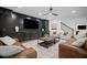 Stylish living room with a large TV, comfortable seating, and elegant built-in cabinetry with gold handles at 4960 Norman Ct, Cumming, GA 30040