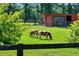 Scenic shot of ponies grazing in a fenced pasture with a small barn in the background at 1780 Penn Camp Road, Douglasville, GA 30134