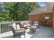 Relaxing outdoor deck featuring comfortable wicker furniture and wooded views at 7376 Bates Dr, Cumming, GA 30040