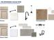 A design selection board showing cabinet, faucet, paint, and flooring samples at 1049 Pine Bark Lane, Canton, GA 30114
