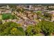 Aerial view of a neighborhood with apartment buildings and other multi-Gathering housing near an athletic field in a city setting at 615 Pinetree Dr, Decatur, GA 30030