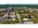 Aerial view of an urban center featuring a quaint downtown surrounded by green foliage and a skyline at 615 Pinetree Dr, Decatur, GA 30030
