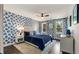 Charming bedroom featuring blue floral wallpaper, a comfortable bed, and ample natural light at 615 Pinetree Dr, Decatur, GA 30030