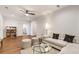 Spacious living room with a modern sofa, hardwood floors, and stylish decor at 615 Pinetree Dr, Decatur, GA 30030