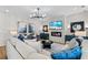 Comfortable living room featuring modern decor, a fireplace with TV, and neutral tones at 2505 Dixon Pl, Lawrenceville, GA 30045