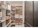 Walk-in pantry with custom shelving, ample storage space, and a variety of food items at 4931 Pauls Pointe, Sugar Hill, GA 30518