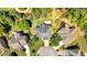Aerial view of the home showcasing its landscaping and location within a cul-de-sac at 3400 Dencrest Se Ct, Smyrna, GA 30080