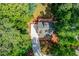 Aerial view of the property showing the house, surrounding trees, driveway, and landscaping at 5345 Pilgrim Point Rd, Cumming, GA 30041