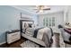 Cozy bedroom with blue walls, wood flooring, and a fully made bed with matching bedside tables at 2585 Drew Valley Ne Rd, Brookhaven, GA 30319