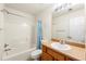 Bathroom features a shower-tub combo with a functional vanity and sink at 85 Old Gettysburg Way, Dallas, GA 30157