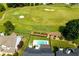 Aerial view of home backyard bordering a golf course and showcasing a swimming pool at 5440 Old Haven Ct, Cumming, GA 30041