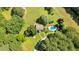 Aerial view of a property featuring a home with a pool, surrounded by trees and a well-maintained lawn at 179 Hogan Rd, Brooks, GA 30205