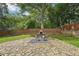 The backyard features a stone patio, fire pit, and a wood fence for entertaining at 1815 Coventry Rd, Decatur, GA 30030