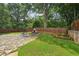 The backyard features a stone patio, fire pit, and a wood fence for entertaining at 1815 Coventry Rd, Decatur, GA 30030