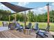 Relaxing backyard patio with a fire pit and outdoor seating at 615 Henderson Mill Rd, Covington, GA 30014