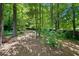 Wooded backyard featuring benches and areas for activities among the trees at 10650 Colony Glen Dr, Johns Creek, GA 30022