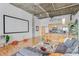 Modern loft with an open floor plan, hardwood floors, exposed ductwork, and a large projector screen at 3235 Roswell Ne Rd # 702, Atlanta, GA 30305