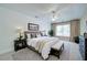 This main bedroom boasts neutral colors, large windows, a ceiling fan and en-suite bathroom at 1575 Parkside Village Dr, Cumming, GA 30040