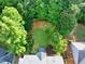 Aerial view of expansive, private backyard with lush trees, lawn, and the home's rear exterior at 4174 Chatham Crest Ln, Buford, GA 30518