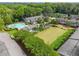 Aerial view showcasing community pool and green space at 5040 Meadow Lane Ne, Marietta, GA 30068