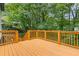 Outdoor deck with wood railings and wood floors overlooking lush green surroundings at 2599 Willow Creek Dr, Duluth, GA 30096
