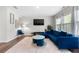 Bright living room with a plush blue sofa and stylish decor at 1025 Cherryfield Run, Marietta, GA 30008