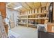 Basement storage with exposed beams and shelving, ready for organization at 7047 Bennington Ln, Cumming, GA 30041