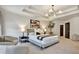 This main bedroom features tray ceilings, a king bed, abstract art, and stylish furnishings at 1233 Miss Irene Ln, Lawrenceville, GA 30044