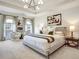 A sun-filled main bedroom features tray ceilings, a king bed, modern art and side tables with lamps at 1233 Miss Irene Ln, Lawrenceville, GA 30044