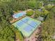An aerial view of tennis courts and a swimming pool surrounded by lush greenery and trees at 139 Mountain Vista Blvd, Canton, GA 30115