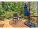 Inviting deck with patio furniture, an umbrella, and ample space for entertaining with serene backyard views at 139 Mountain Vista Blvd, Canton, GA 30115