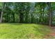 Spacious, grassy backyard surrounded by mature trees and a wooden fence at 1920 Pilgrim Rd, Cumming, GA 30040