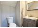 Half bathroom features modern vanity, sink, and toilet to meet your needs at 5465 Mountain Top Pl, Cumming, GA 30041