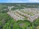 Aerial view of a neighborhood surrounded by lush greenery and trees, showcasing the community layout at 11375 Crestview Ter, Johns Creek, GA 30024